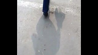 Big ass indian on road walking