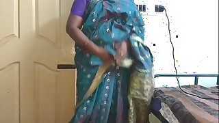 desi indian tamil telugu kannada malayalam hindi horny cheating wife vanitha wearing blue colour saree showing big boobs and shaved pussy press hard boobs press nip rubbing pussy masturbation